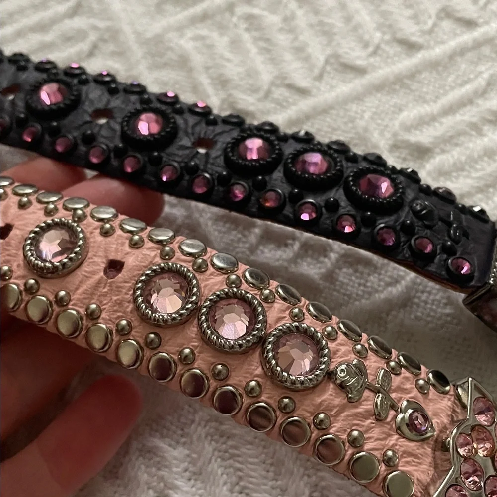 2 Kippy's Pink and Black Studded Belts Real genuine leather size 30 Small